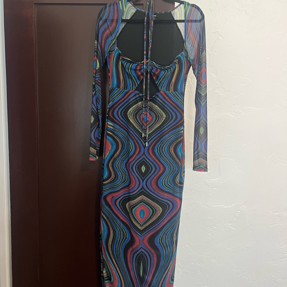 AFRM Mesh MIDI Multicolor Pattern Dress